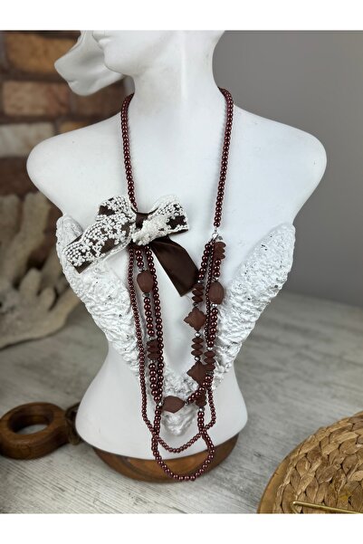 SEDEF TAKI Acı kahve uzun incili kolye