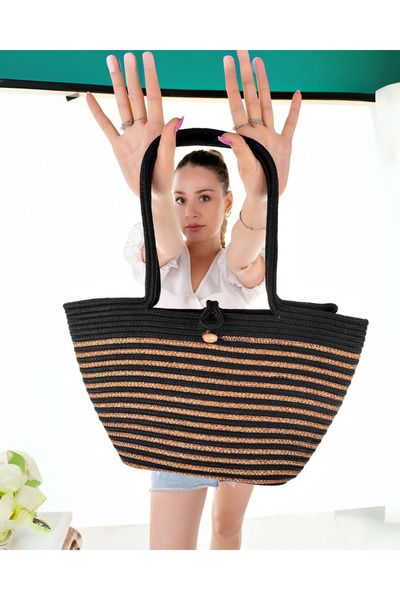 sfb حقيبة كتف بتصميم فيتورستيك من الجوت للنساء للاستخدام اليومي وعطلات الشاطئ