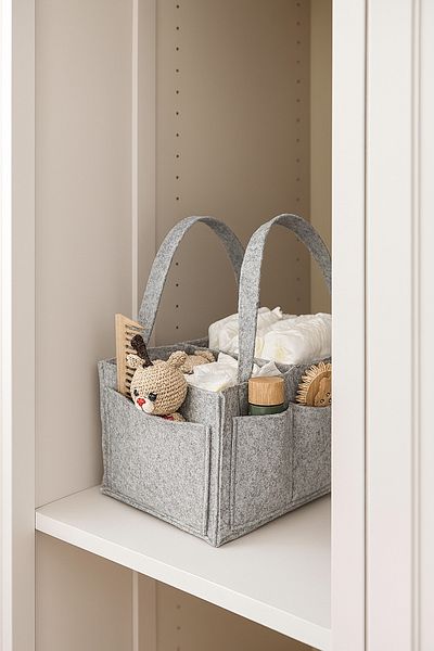 YUNUSOĞLU HOME Gray Felt Mother Baby Care Bag Cream Organizer Organizer for Newborn