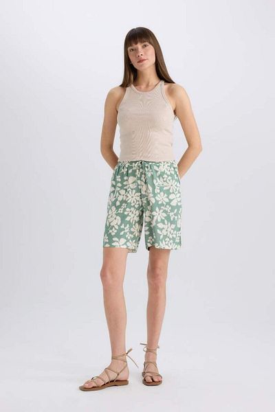 DeFacto New Season High Waist Patterned Wide Leg Viscose Shorts