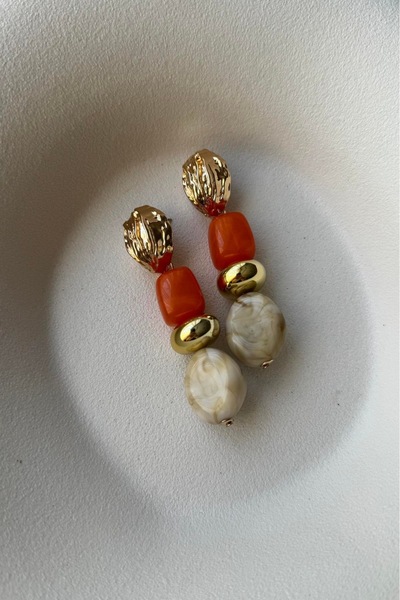 Orvix Accessories Tarnishable Steel Orange Vintage Women's Earrings Evening Earrings Summer Earrings Design Earrings Mother Earrings