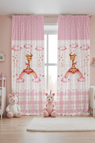 EVPANYA Ballerina Giraffe Patterned Children's Baby Room Background Curtain (Single Wing Pricing)