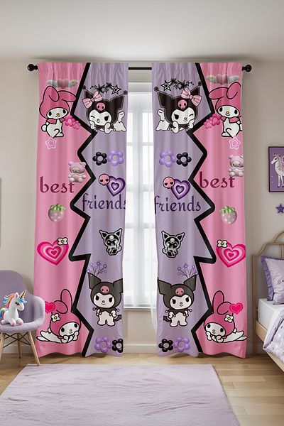 EVPANYA Best Friends Kuromi and My Melody Patterned Children's Baby Room Background Curtain (Single Wing Pricing)
