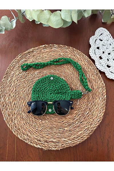 yucin Handmade Multipurpose Knitted Case |   Glasses Case, Keychain, Charm and Neck Strap Bag Green
