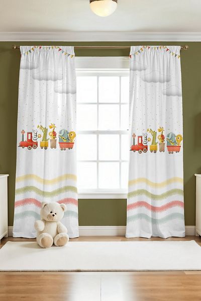 EVPANYA Musical Safari Train Patterned Children's Baby Room Background Curtain (Single Wing Pricing)