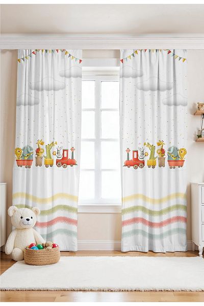 EVPANYA Musical Safari Train Patterned Children's Baby Room Background Curtain (Single Wing Pricing)