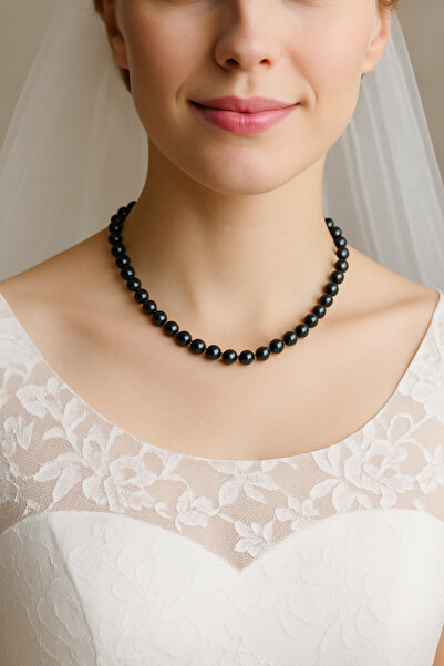 Laboratuvar Pırlantası Lp Kuyumcudan , Gerçek Siyah inci kolye, düğün kolyesi...