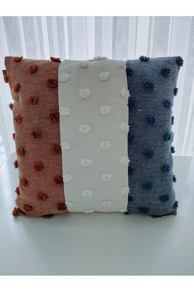 zümal tekstil tasarım Tufting Linen Polka Dot Decorative Throw Pillow Case (Color 3 Colors)
