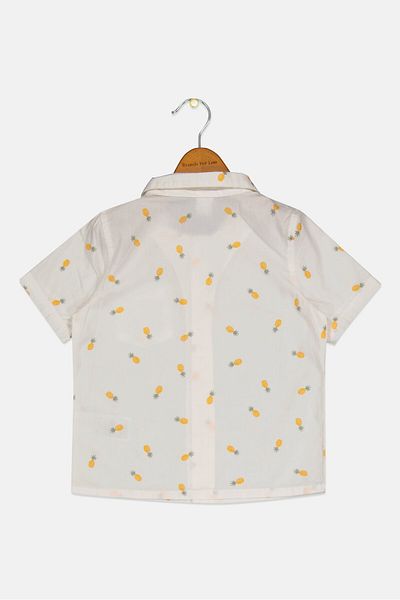 GAP Toddlers Boy Spread Collar Short Sleeve Allover Print Shirt, White