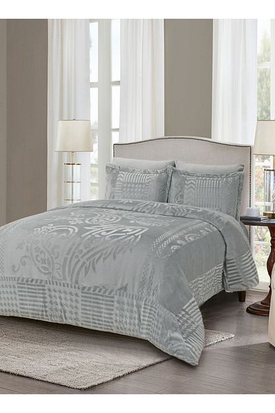 Master Home Textile Velvet Comforter Sets, 5 Pcs Single Size, Fits 120 x 200 cm Single Size Bed, With Removable Filling