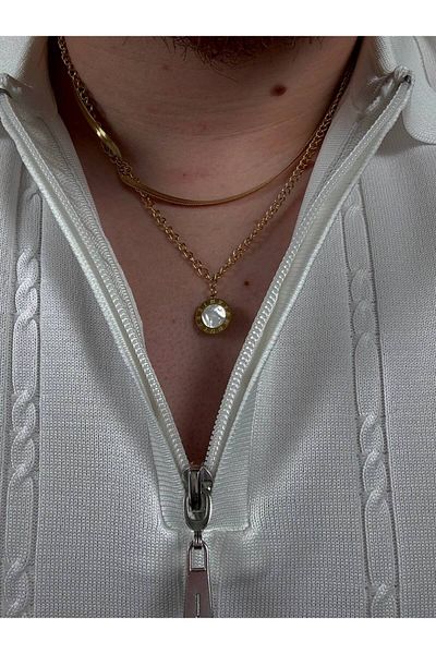 Arvens Gold Double Chain Men's Necklace Women's Stainless Steel Tarnish-Free Unisex Color-Resistant Can Be Combined
