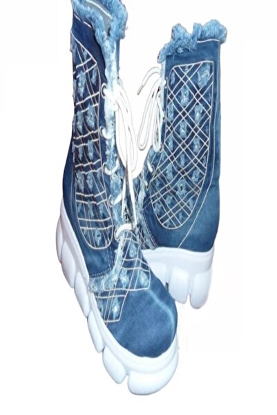 blue moon - Ghete din denim cu șireturi, albastre, mărimea 36