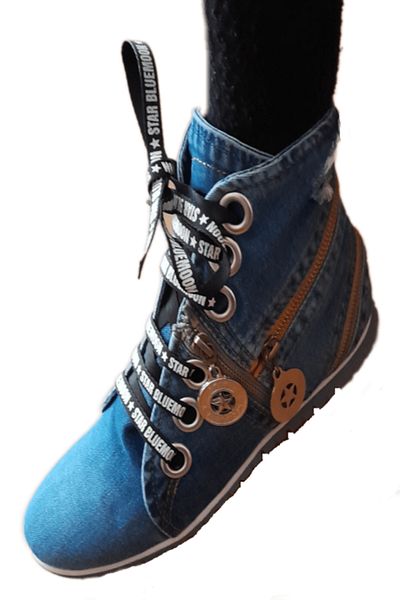 blue moon - Denim Fashion Boots with Zipper, Blue, Size 39