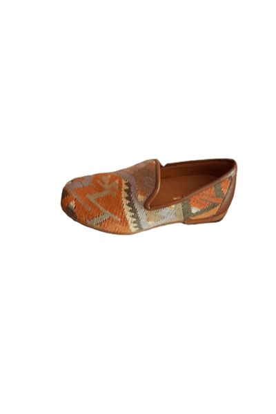 Anatolia - Sultan Shoes, Leather and Textile, Hand-sewn and Embroidered, Multicolor Brown, Size EU 4