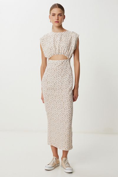 Lovelyİstanbul Patterned Cut Out Detailed Viscose Dress Ldp0073 Cream White