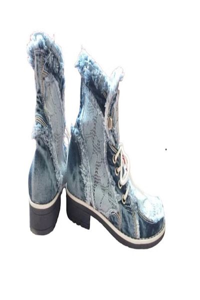 blue moon - Denim Boots with Laces, Light Blue, Size 36