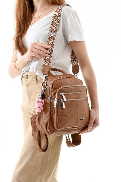 571 Collections Çanta Three-Function Faux Leather Backpack, Shoulder, and Hand Bag Brown (Model: 571-13-17C)