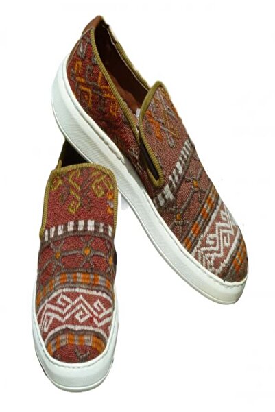 Anatolia Pantofi Emir piele si material textil, cusuti si brodati manual, Maro, 40