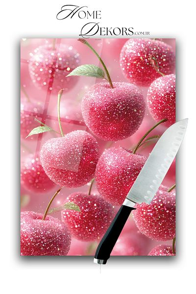 home dekors Glass Cutting Board Chopping Board Presentation Board Red Cherries Dowry Gift 35X25 cm