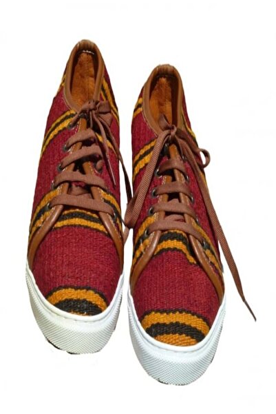Anatolia Kaan Shoes, Handmade, Leather and Textile, Red Brown, Size 42