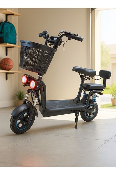 niyazi toys 500W 48V Folding Electric Scooter with 2 Seats, Storage Basket, Front and Rear Lights