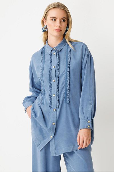 Ghisa Ruffle Detailed Suit Blue