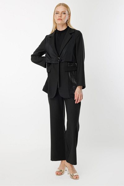 Ghisa Windbreaker Detailed Suit Black Pinstripe