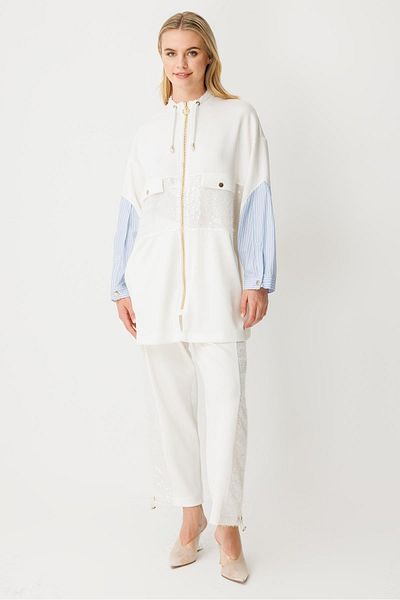 Ghisa Sequin Fabric Mixed Suit Pinstripe Sequined Ecru