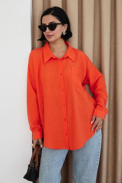 InStyle Λινό χαλαρό πορτοκαλί πουκάμισο
