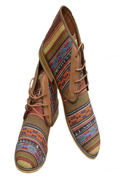 Anatolia Lord Men's Boots, Leather and Textile, Hand Stitched and Embroidered, Brown, Size 39