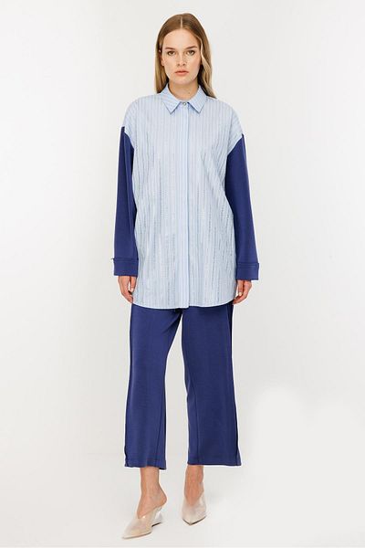 Ghisa Stone Detailed Suit Thick Striped Lace