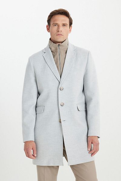 ALTINYILDIZ CLASSICS Men's Gray Standard Fit Regular Cut Mono Collar Cover Pocket Cashmere Coat