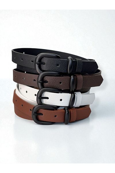 Gesa Men's Thin Matte Buckle Old Money Set of 4 Belts 2.5 cm