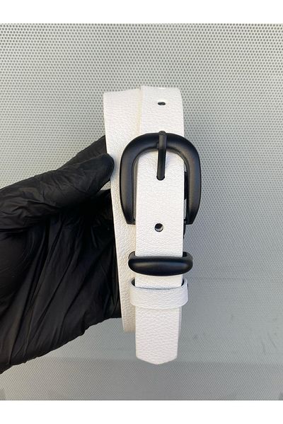 Gesa Men's Thin Black Matte Buckle Old Money White Belt 2.5 cm