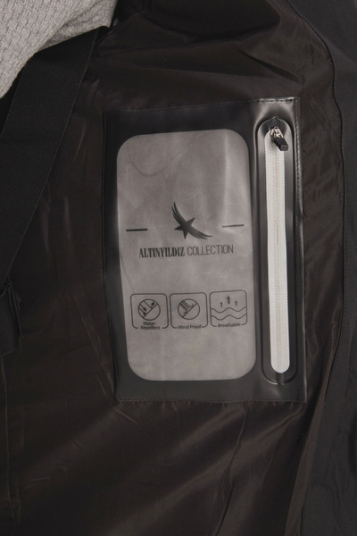 ALTINYILDIZ CLASSICS Men's Black Standard Fit Regular Cut Hooded Collar Quilted Patterned Coat with Thermometer