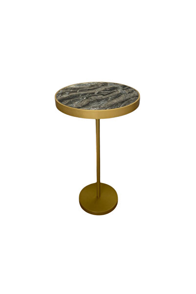 Bej Marble & Design Nero Picasso Yan Sehpa - Gold Boyalı Ayak