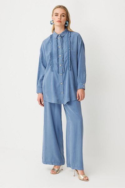 Ghisa Ruffle Detailed Suit Blue