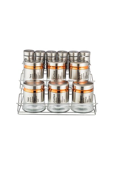 Abareek Al Safa 13-piece stainless steel glass spice jar set