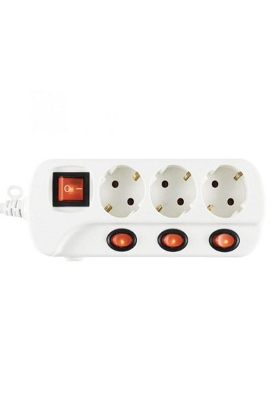Home Power extension cord, 3 sockets, individual button, child protection, 1.5 m, white,