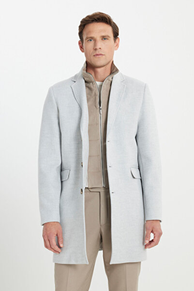 ALTINYILDIZ CLASSICS Erkek Gri Standart Fit Normal Kesim Mono Yaka Kapak Cepli Kaşe Kaban