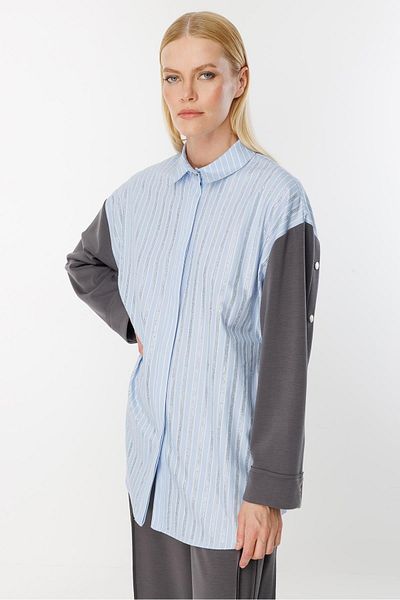 Ghisa Stone Detailed Suit Thick Striped Gray