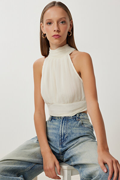 Lovelyİstanbul Πλισέ μπλούζα από σιφόν LFG0110 ΚΟΚΚΑΛΙΑ