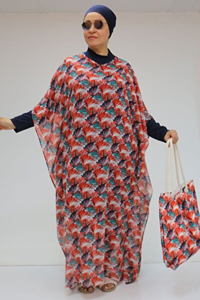 Eslina 1719 Large Size Pareo - Leaf Pattern Orange