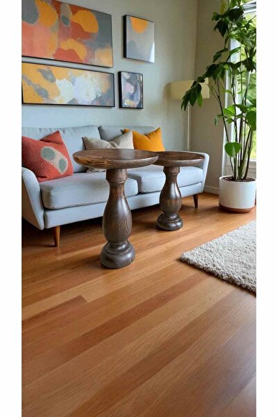 Simillo Home&Living Ahşap Mantar Sehpa Takımı 2’li – Ceviz Renk Dekoratif Yan...