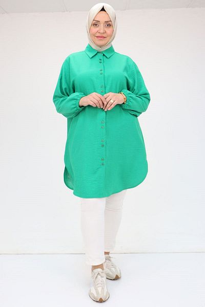 Eslina 58030 Large Size Men's Collared Linen Shirt Tunic - Beneton