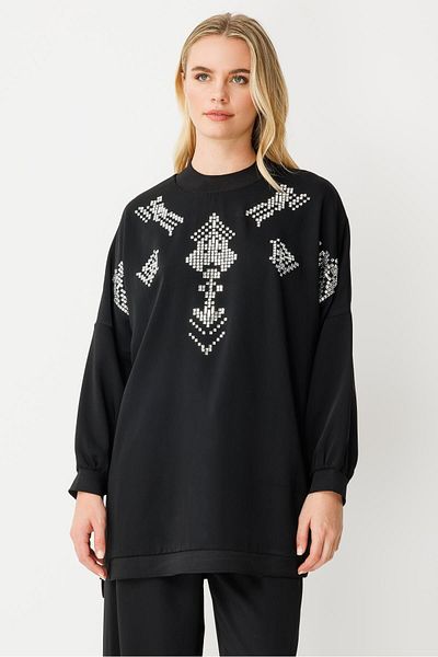 Ghisa Stone Embroidered Suit Black