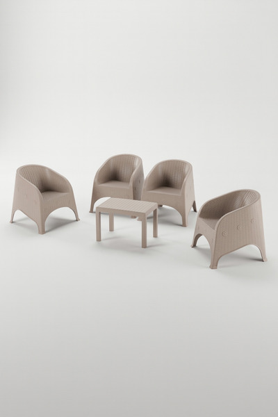 Çavdar Group Olivia 4 Kişilik Mindersiz Raddan Oturma Grubu 40x60 Sehpalı Bal...