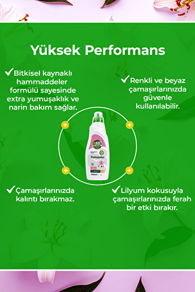 Just Green Organic Bitkisel Çamaşır Yumuşatıcı Lilyum Çiçeği - %100 Doğal Ve Ferahlatıcı Yumuşaklık (1000 ML) 32 Yıkama