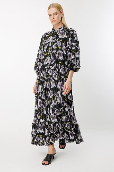Ghisa Ruffle Detailed Dress Black Chifon