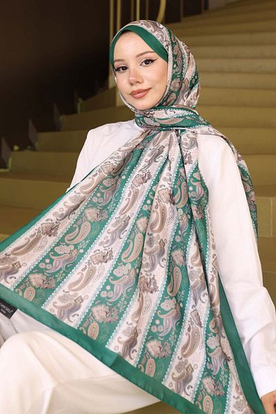 benguen Ethnic Patterned Shawl Emerald Green İpk115